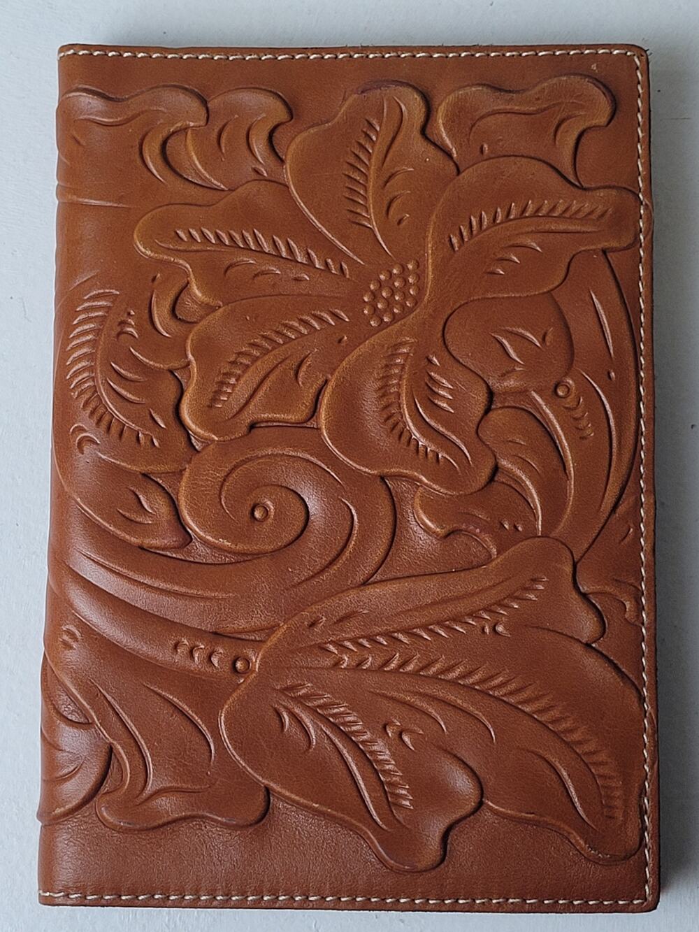 Patricia Nash Tooled Brown Leather Lined Notebook 8 1/2" x 6"